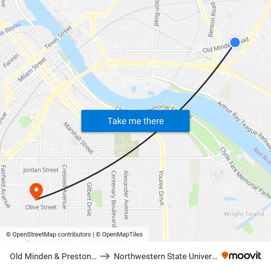Old Minden & Preston Rd to Northwestern State University map