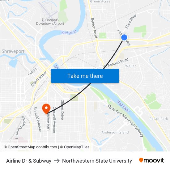 Airline Dr & Subway to Northwestern State University map