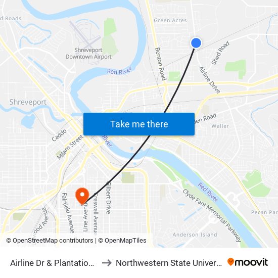 Airline Dr & Plantation Dr to Northwestern State University map