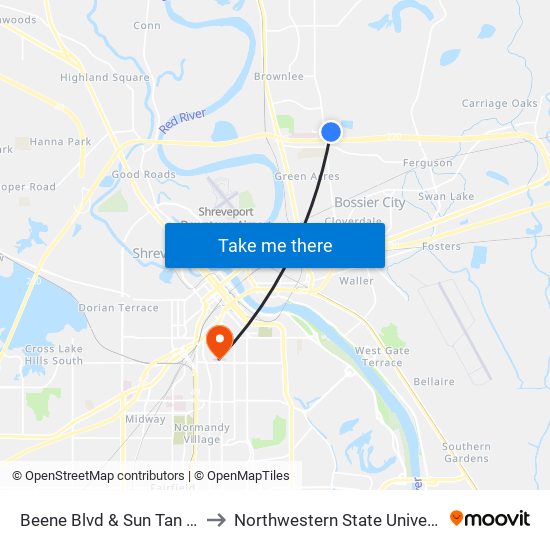 Beene Blvd & Sun Tan City to Northwestern State University map