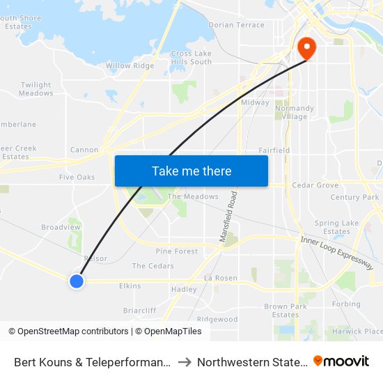 Bert Kouns & Teleperformance (Outbound) to Northwestern State University map