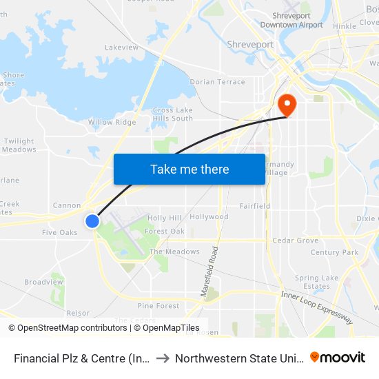 Financial Plz & Centre (Inbound) to Northwestern State University map