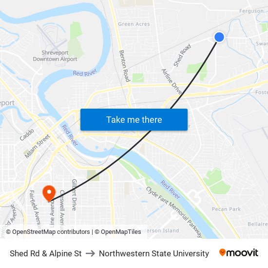 Shed Rd & Alpine St to Northwestern State University map