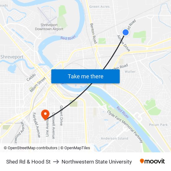 Shed Rd & Hood St to Northwestern State University map