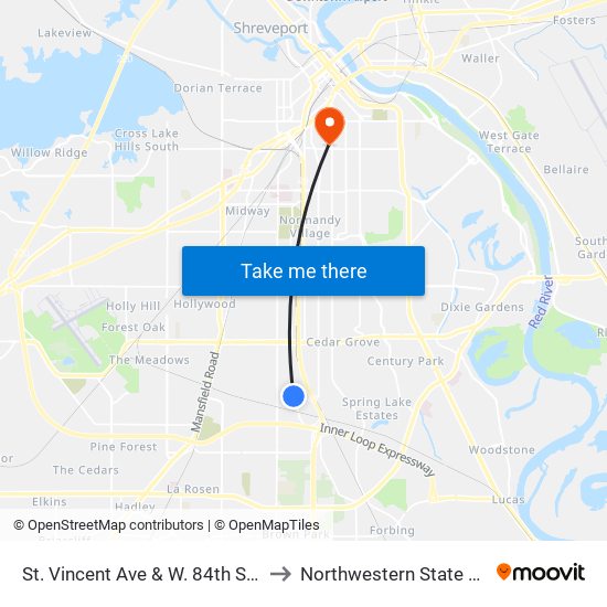 St. Vincent Ave & W. 84th St (Inbound) to Northwestern State University map