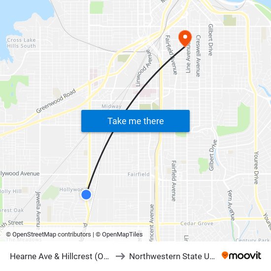 Hearne Ave & Hillcrest (Outbound) to Northwestern State University map