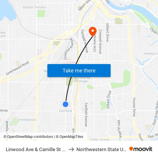 Linwood Ave & Camille St (Inbound) to Northwestern State University map