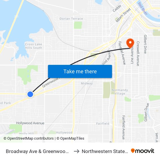 Broadway Ave & Greenwood Rd (Inbound) to Northwestern State University map