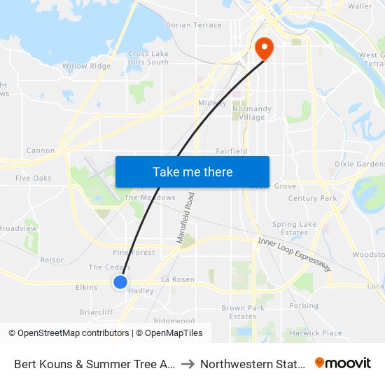 Bert Kouns & Summer Tree Apts (Outbound) to Northwestern State University map