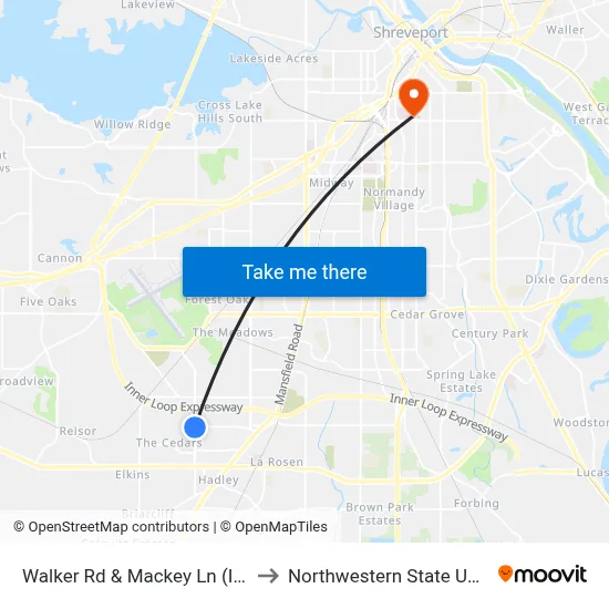 Walker Rd & Mackey Ln (Inbound) to Northwestern State University map