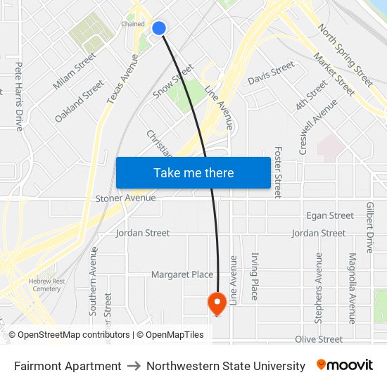 Fairmont Apartment to Northwestern State University map