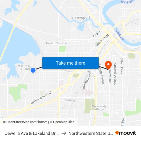 Jewella Ave & Lakeland Dr (Inbound) to Northwestern State University map