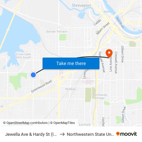 Jewella Ave & Hardy St (Inbound) to Northwestern State University map