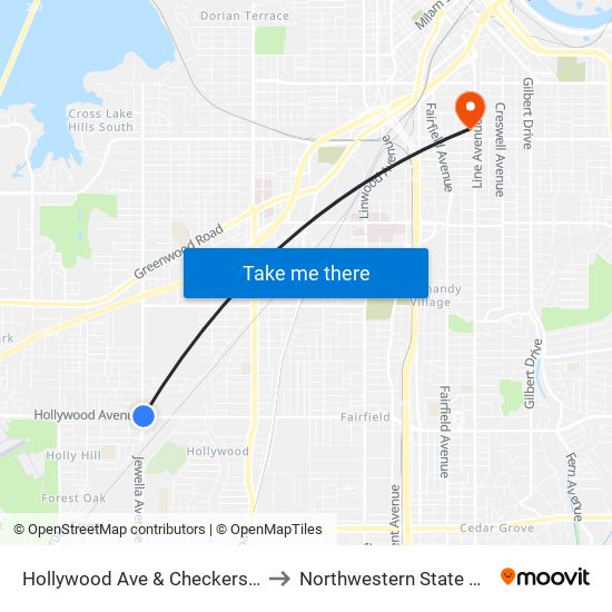 Hollywood Ave & Checkers (Inbound) to Northwestern State University map