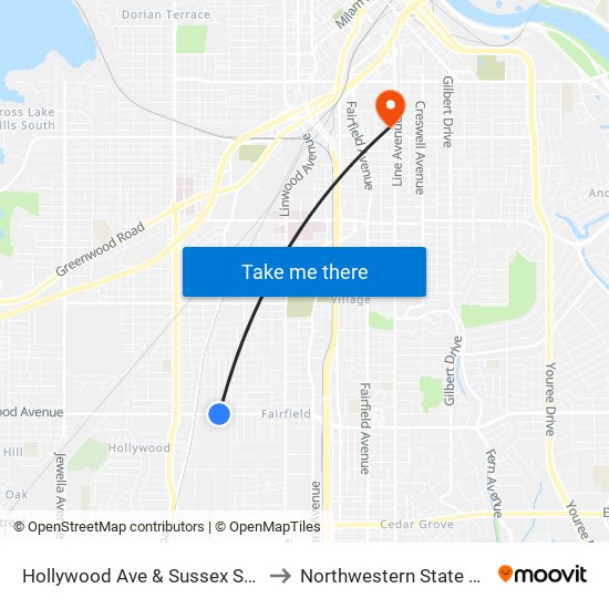 Hollywood Ave & Sussex St (Inbound) to Northwestern State University map