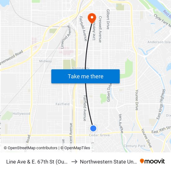 Line Ave & E. 67th St (Outbound) to Northwestern State University map