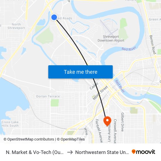 N. Market & Vo-Tech (Outbound) to Northwestern State University map