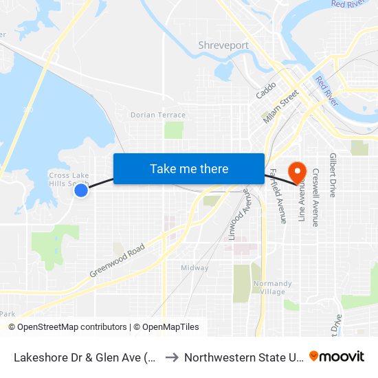 Lakeshore Dr & Glen Ave (Outbound) to Northwestern State University map