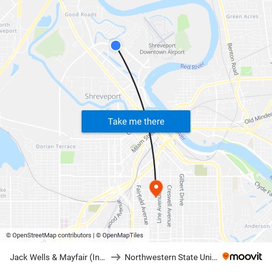 Jack Wells & Mayfair (Inbound) to Northwestern State University map