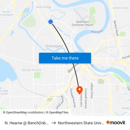 N. Hearne @ Bench(Inbound) to Northwestern State University map