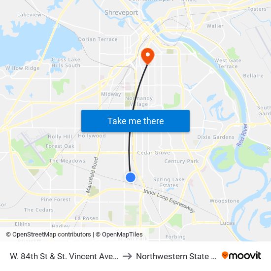 W. 84th St & St. Vincent Ave (Outbound) to Northwestern State University map