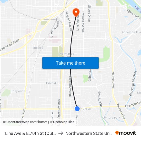 Line Ave & E.70th St (Outbound) to Northwestern State University map