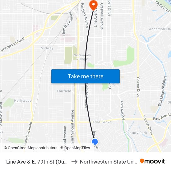 Line Ave & E. 79th St (Outbound) to Northwestern State University map