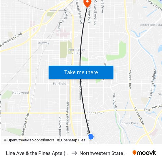 Line Ave & the Pines Apts (Outbound) to Northwestern State University map