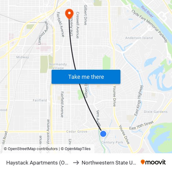 Haystack Apartments (Outbound) to Northwestern State University map