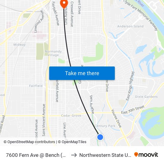 7600 Fern Ave @ Bench (Outbound) to Northwestern State University map