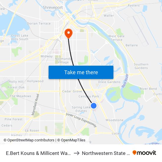 E.Bert Kouns & Millicent Way (Outbound) to Northwestern State University map