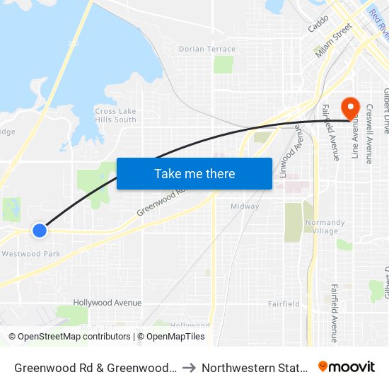 Greenwood Rd & Greenwood Ln (Outbound) to Northwestern State University map