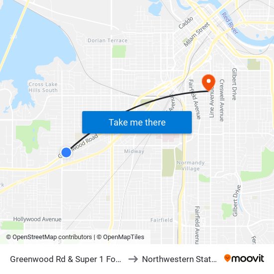 Greenwood Rd & Super 1 Foods (Outbound) to Northwestern State University map