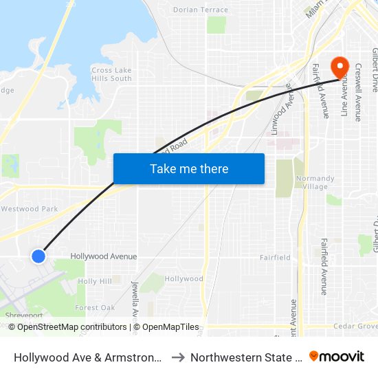 Hollywood Ave & Armstrong (Outbound) to Northwestern State University map