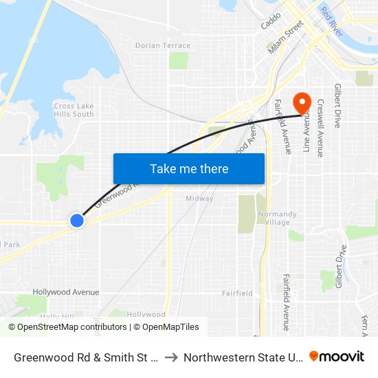Greenwood Rd & Smith St (Inbound) to Northwestern State University map