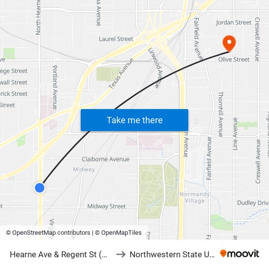 Hearne Ave & Regent St (Outbound) to Northwestern State University map