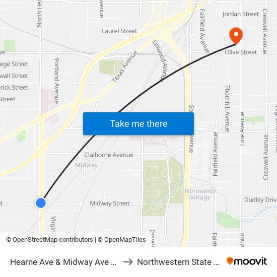 Hearne Ave & Midway Ave (Outbound) to Northwestern State University map