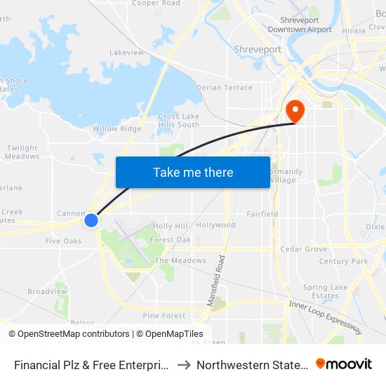 Financial Plz & Free Enterprises (Inbound) to Northwestern State University map