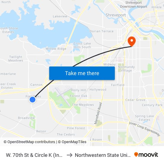 W. 70th St & Circle K (Inbound) to Northwestern State University map