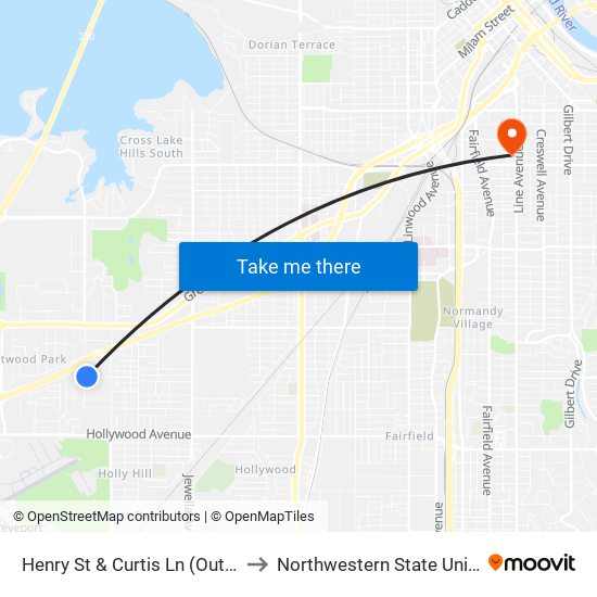 Henry St & Curtis Ln (Outbound) to Northwestern State University map