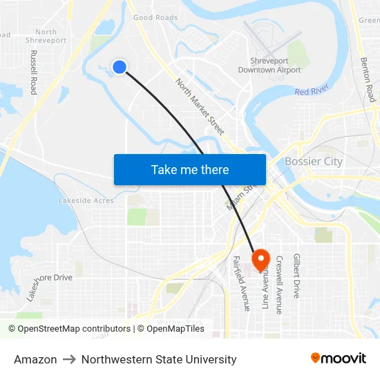 Amazon to Northwestern State University map