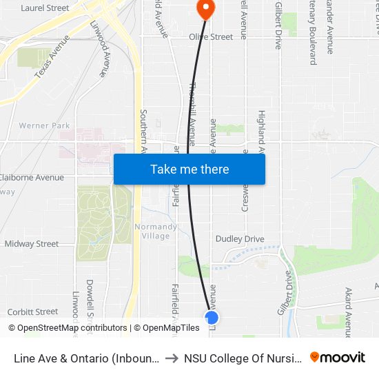 Line Ave & Ontario (Inbound) to NSU College Of Nursing map