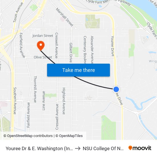 Youree Dr  & E. Washington (Inbound) to NSU College Of Nursing map