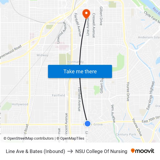 Line Ave & Bates (Inbound) to NSU College Of Nursing map