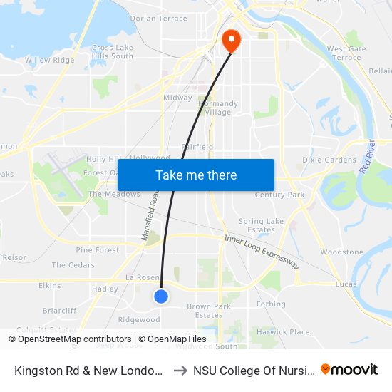 Kingston Rd & New London St to NSU College Of Nursing map
