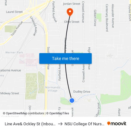 Line Ave& Ockley St (Inbound) to NSU College Of Nursing map