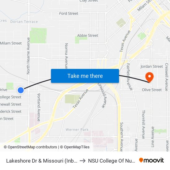 Lakeshore Dr & Missouri (Inbound) to NSU College Of Nursing map