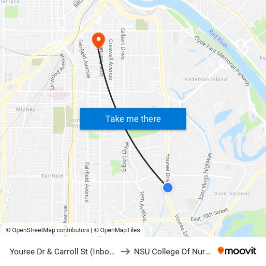 Youree Dr  & Carroll St	 (Inbound) to NSU College Of Nursing map