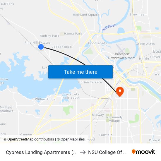 Cypress Landing Apartments (Outbound) to NSU College Of Nursing map