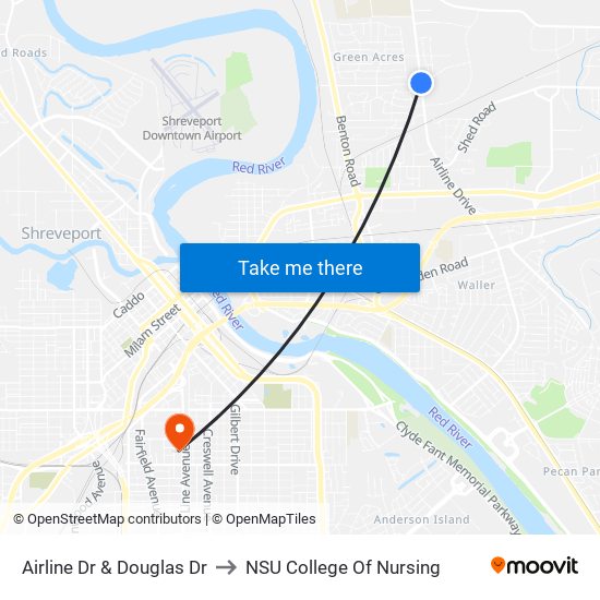 Airline Dr & Douglas Dr to NSU College Of Nursing map